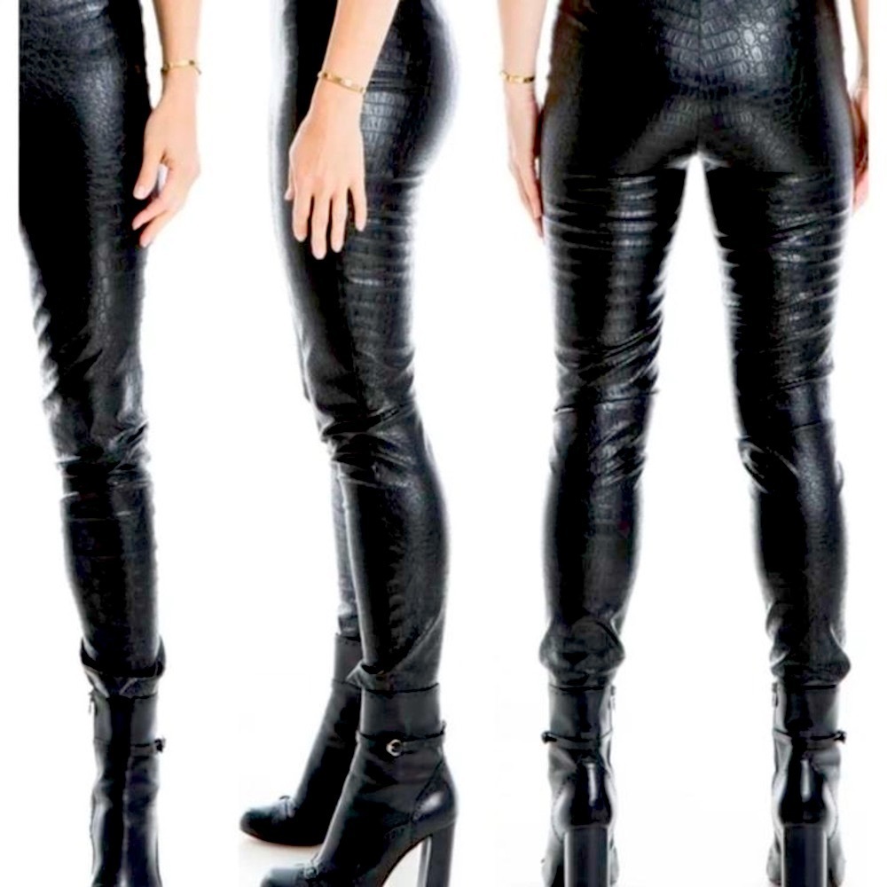 NWT 7 For All Mankind Croc Embossed Faux Leather Leggings in Black - Size L - Picture 12 of 15
